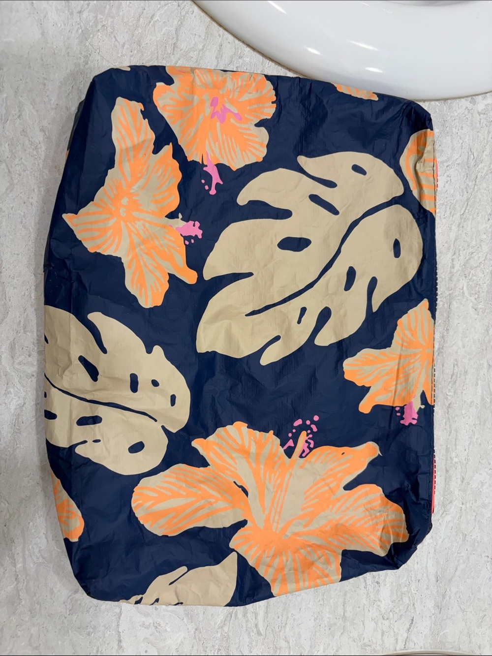 ALOHA Collection Navy Mini Bag with Peach Hibiscus and Cream Leaves
